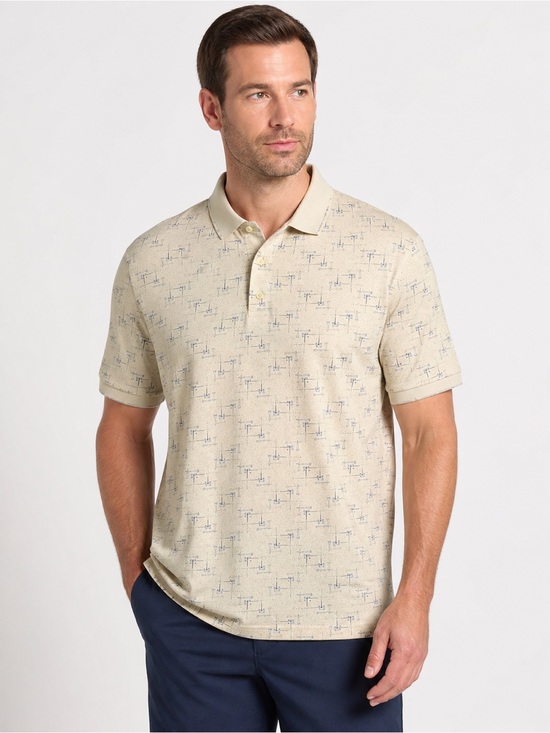 steve strickler Other - Men's Short-Sleeve Polo in Light Beige with Subtle Print
